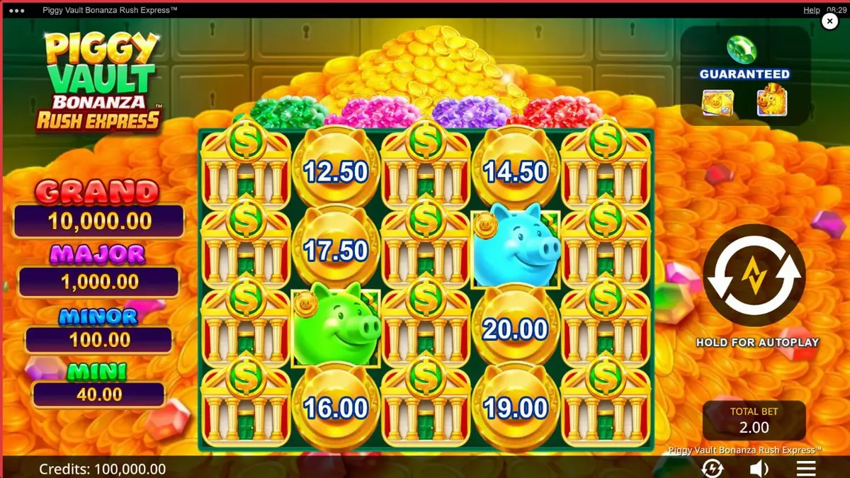 Tampilan visual mewah slot Piggy Vault Bonanza Rush Express dengan simbol emas