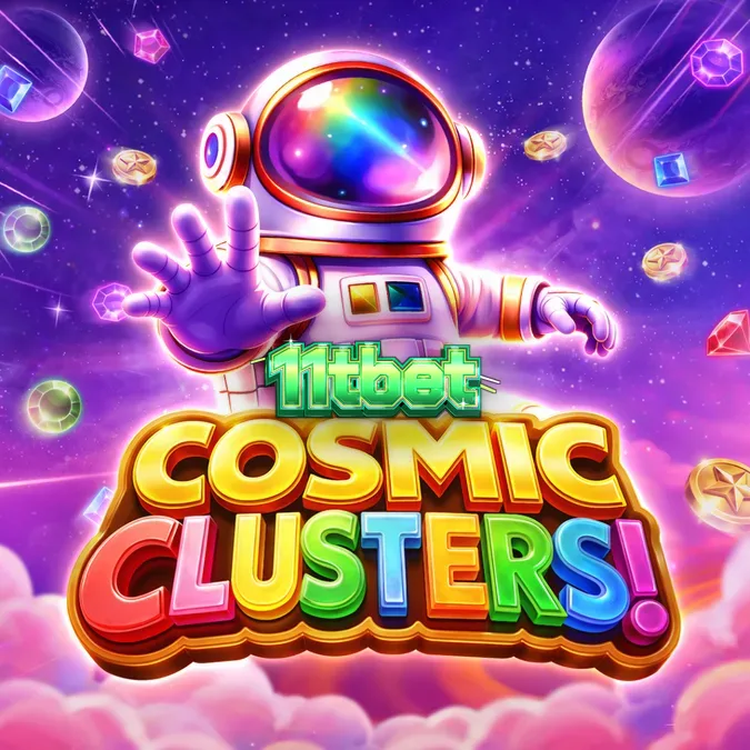 Tampilan visual futuristik dari slot Cosmic Clusters dengan latar belakang nebula.
