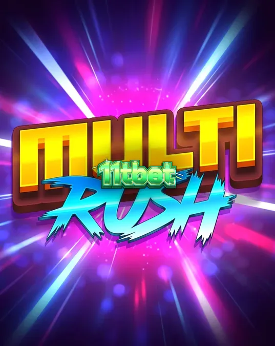Tampilan visual slot Multi Rush dengan simbol buah neon dan latar belakang ungu elektrik.